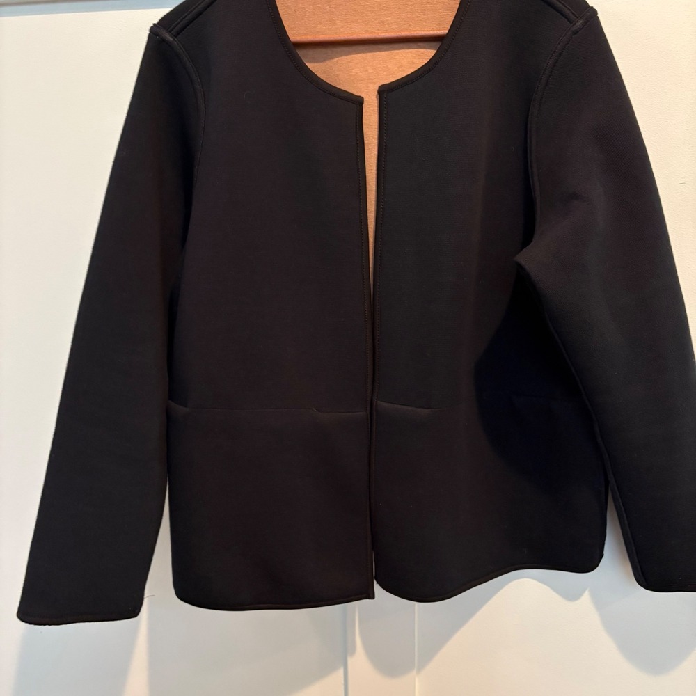 J. Jill Wearever Cardigan Large Black Tan Reversible Open Double Knit Jacket - Picture 6 of 15